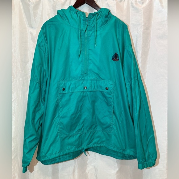 Vintage Izod Teal Windbreaker Pullover Jacket 2X Big Half Zip Nylon - Picture 1 of 9